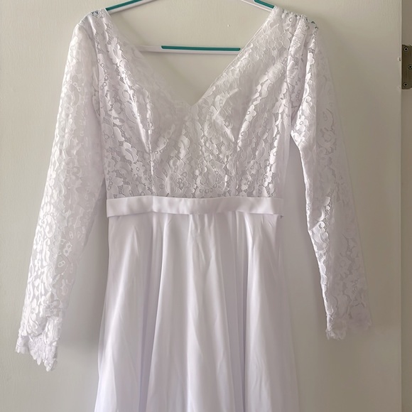 👰🏻♀️Boho V-neck A-line Long Sleeve Lace V-Back Wedding Dress👰🏻♀️NWT~4 - Picture 8 of 16